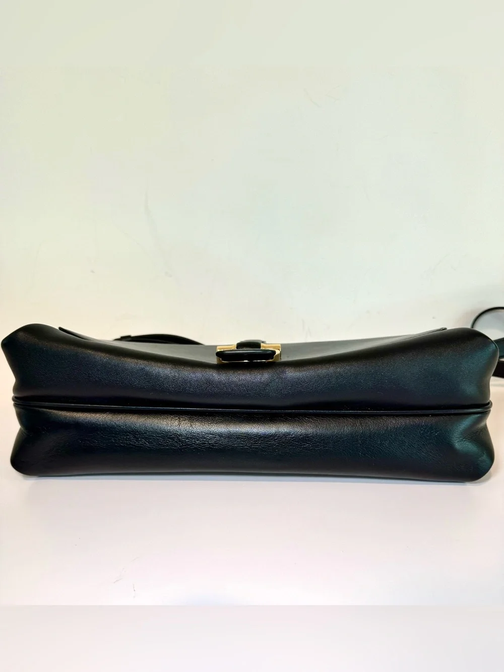Ferragamo New Line Medium Black Leather Shoulder Bag W 2 Straps & Gold Accents